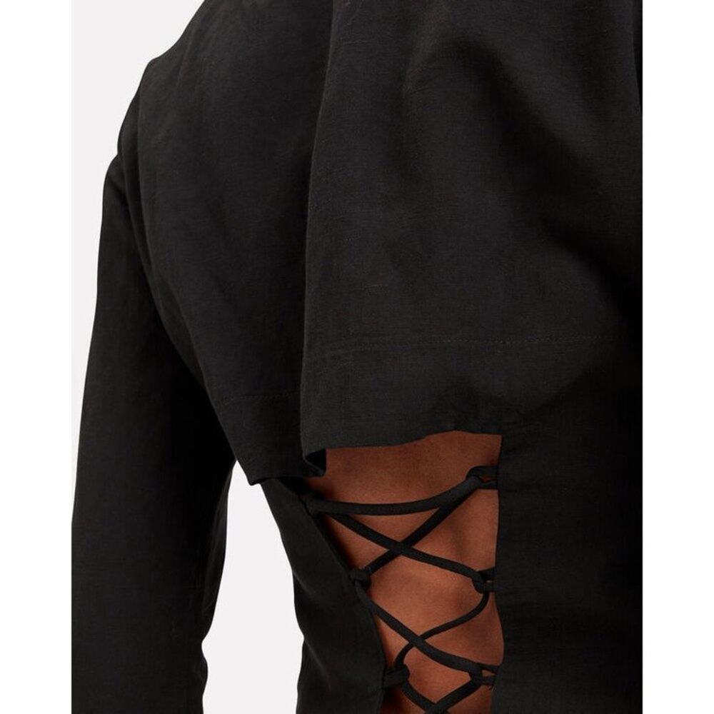 Intermix linen Lace Up Top black long sleeve shirt tie front blouse sz 6 MEDIUM - Picture 4 of 9